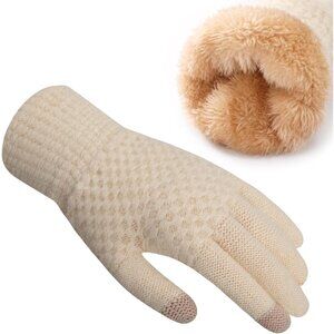 Women's B-Beige Thermal Soft Elastic Lining Cuff Winter Cold Weather Gloves